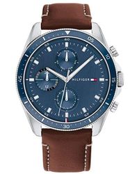 Tommy Hilfiger - Qtz Multifunction Stainless Steel And Leather Strap Casual Watch - Lyst