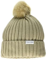 Calvin Klein - Warm Fleece Lined Faux Fur Pom Hat - Lyst
