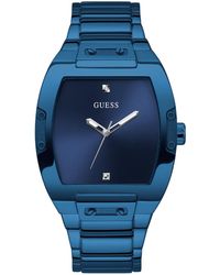 Guess - Trend Casual Tonneau Diamond 43mm Watch – Blue Dial Stainless Steel Case & - Lyst