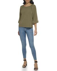 Calvin Klein - Loose Fitted Matte Jersey Mixed Media Lantern Sleeve Blouse - Lyst