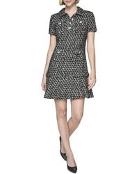 Karl Lagerfeld - Paris Metallic Short Sleeve Collared A Line Dress - Lyst