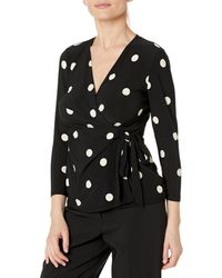 Anne Klein - 3/4 Sleeve Polka Dot Jersey Wrap Top - Lyst