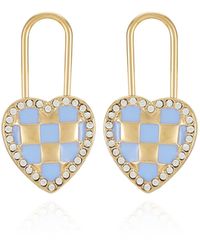 Juicy Couture - Goldtone And Pink Checkered Heart Lock Post Drop Earrings - Lyst