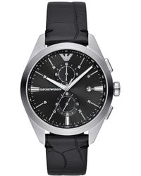 Emporio Armani - Chronograph Black Leather Band Watch - Lyst