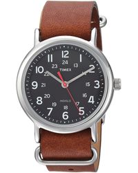 Timex - Tone Case Black Dial With Brown Leather Slip-thru - Lyst