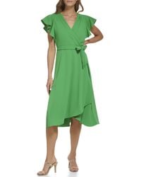 DKNY - Flutter Sleeve Tie Fit & Flare Midi Dress - Lyst
