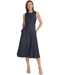 Maggy London - Sleeveless A-line Midi Dress-contrast Stitch Detail With Round Neckline And Side Pockets - Lyst