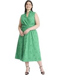 Maggy London - Sleeveless Eyelet Midi Wrap Bodice And Collared V-neck-embroidered Voile Summer Wedding Guest Dress - Lyst