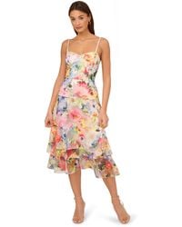 Adrianna Papell - Printed Embroidered Midi Dress - Lyst