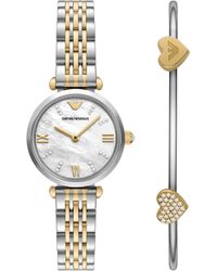 Emporio Armani - Two-hand Two-tone Stainless Steel Watch And Bracelet Set - Lyst