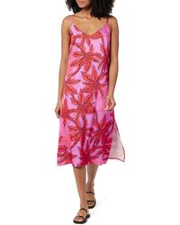 The Drop - Ana Silky V-neck Midi Slip Dress Tropical Pink Floral Print - Lyst