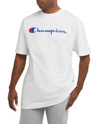 Champion - , Cotton Midweight Crewneck Tee, T-shirt For , Reg. Or Big, White Script, 3x-large Tall - Lyst