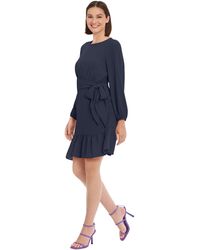 Donna Morgan - Long Sleeve Asymmetrical Hem Flounce Dress With Waist Tie Event Party Occasion Guest Of - Lyst