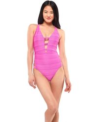Jessica Simpson Womens Side Lace One-Piece Swimsuit Bathingsuit 