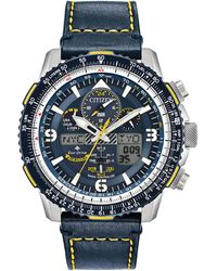 Citizen - Eco-drive Promaster Air Skyhawk Atomic Time Keeping Pilot Watch In Stainless Steel With Blue Leather Strap - Lyst