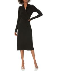 Norma Kamali Synthetic Long Sleeve Side Draped Dress in Black - Lyst