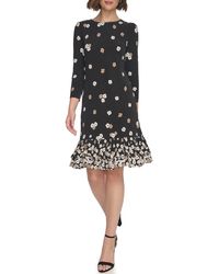 Tommy Hilfiger - 3/4 Sleeve Printed Jersey Flounce Hem Shift Dress - Lyst