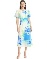 Maggy London - Floral Printed Midi Cocktail Dress With Boat Neckline And Empire Waist-wedding Guest Ready - Lyst