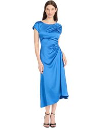 Maggy London - Ruched Side Midi Asymmetric Hem-cap Sleeve V-back-formal Evening Dress - Lyst