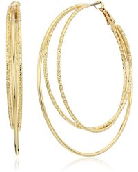 Guess - Smooth And Textured Wire Gold Hoop Earrings - Lyst