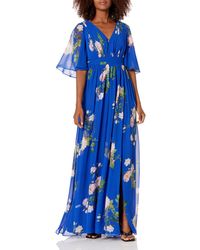 Adrianna Papell - Flutter Sleeve Chiffon Floral Evening Gown - Lyst