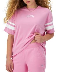 Champion - , Classic Oversized T, Soft And Comfortable Tee Shirt For , Spirited Pink Stripe Arched, Medium - Lyst