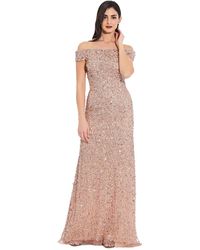 Adrianna Papell - Off The Shoulder Beaded Long Gown - Lyst