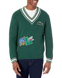 Lacoste - Holiday Comic Badge Striped V-neck Sweater - Lyst