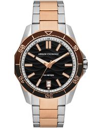 Emporio Armani - A|x Armani Exchange Three-hand Date Silver And Rose Gold Two-tone Stainless Steel Bracelet Watch - Lyst