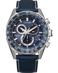 Citizen - Eco-drive Sport Luxury Pcat Chronograph Watch In Stainless Steel With Blue Leather Strap - Lyst