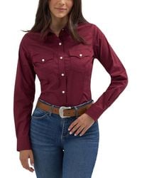 Wrangler - Camicia da donna retrò a maniche lunghe blu freddo tinta unita western - Lyst