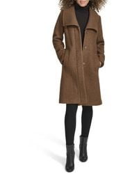 Kenneth Cole - Pressed Boucle Wool Coat With Oversized Wing Collar - Lyst