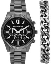 Michael Kors - Lexington Chronograph Gunmetal Stainless Steel Watch Set - Lyst