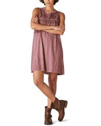 Lucky Brand - Sleeveless Embroidered Knit Mini Dress - Lyst