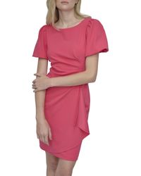 DKNY - Short Sleeve Boat Neck Side Ruched Dress - Lyst