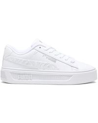 PUMA - Womens Smash V3 Imprints Embossed Floral Platform Sneakers Shoes Casual - White, Imprints- White- Silver, 5.5 Uk - Lyst
