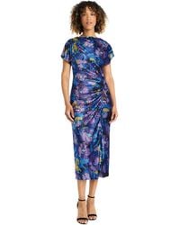 Maggy London - Short Sleeved Draped Midi Dress - Lyst