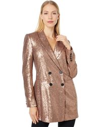 BCBGMAXAZRIA - Relaxed Double Breasted Sequin Blazer Long Sleeve Peak Lapel Pocket Button Front Jacket - Lyst