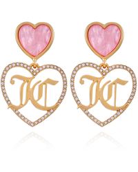 Juicy Couture - Goldtone Glass Stone Jc Heart Drop Earrings - Lyst