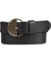 Lucky Brand - Half Circle Leather Statement Buckle Belt In Black - Lyst