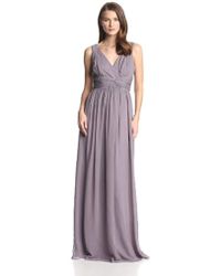 Lyst Alice Olivia Julie Leather Flare Dress In Natural Donna Morgan Julie Long V Neck Chiffon Dress Lyst