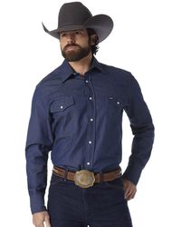 Wrangler - Authentic Cowboy Cut Work Western Long-sleeve Firm Finish Shirt,indigo,15 1/2 35 - Lyst
