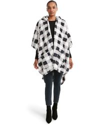 Steve Madden Sherpa Open Front Hooded Poncho W/pockets - Multicolor