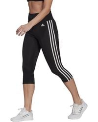 adidas - Womens 3-stripes 3/4 Tights Black/white X-small - Lyst