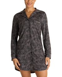 Tahari - Long Sleeve Button Up Notch Collar Nightshirt With Piping And Pocket - Lyst