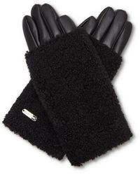 Steve Madden - Soft Faux Leather Gloves With Sherpa Knit Cuff- Black - Lyst
