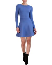 BCBGMAXAZRIA - Long Sleeve Boat Neck Fit And Flare Sweater Knit Mini Dress - Lyst