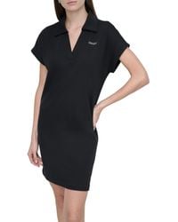 DKNY - Studded Logo Short Sleeve Collared V-neck T-shirt Dress - Lyst