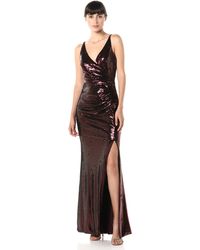 Dress the Population Jordan Plunging Drape Front Sleeveless Long Gown With Slit - Black