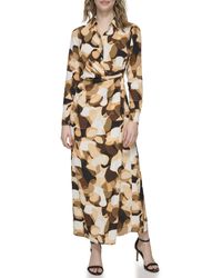 Calvin Klein - Printed Faux Wrap Dress - Lyst